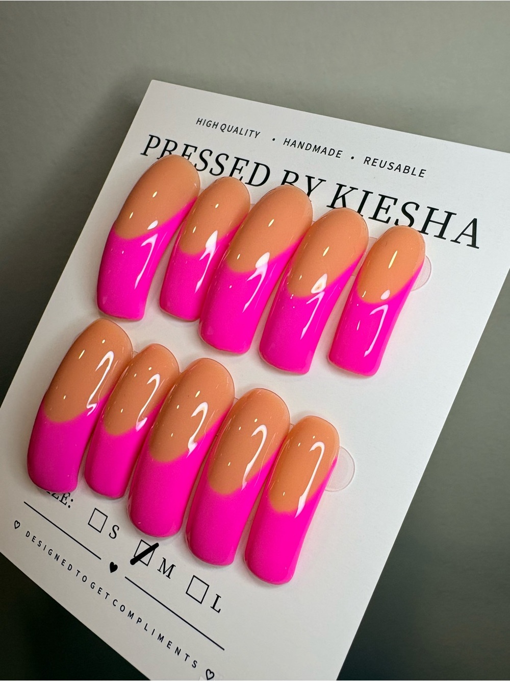 Nude & Hot Pink Curved Press on Nails